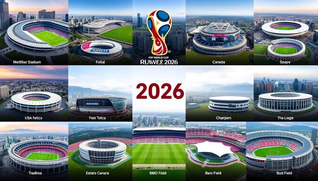 Collage of the 16 stadiums hosting matches during the 2026 World Cup Collage of the 16 stadiums hosting matches during the 2026 World Cup
