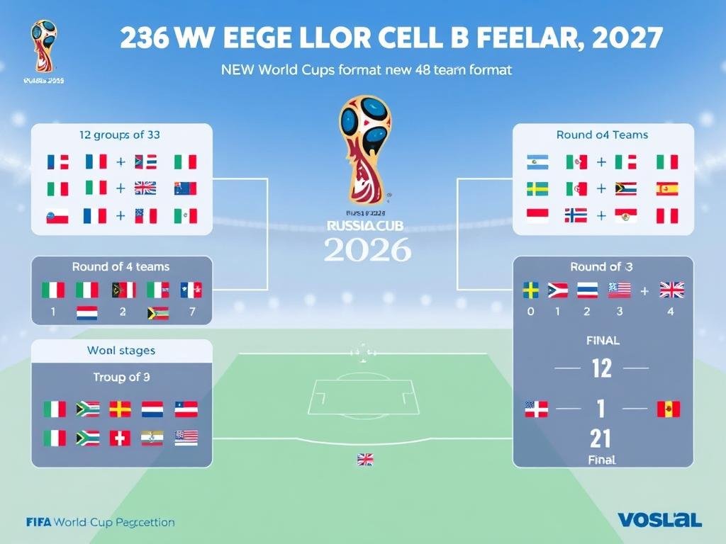 Graphic showing the new 48-team World Cup 2026 format with group structure and knockout stages Graphic showing the new 48-team World Cup 2026 format with group structure and knockout stages