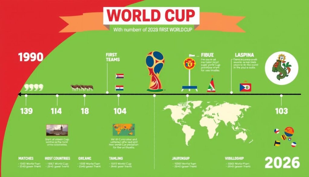 Historical comparison showing the evolution of the FIFA World Cup from its beginnings to the expanded 2026 format Historical comparison showing the evolution of the FIFA World Cup from its beginnings to the expanded 2026 format