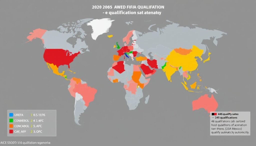 World map showing the FIFA confederation regions with their qualification slot allocations for World Cup 2026 World map showing the FIFA confederation regions with their qualification slot allocations for World Cup 2026